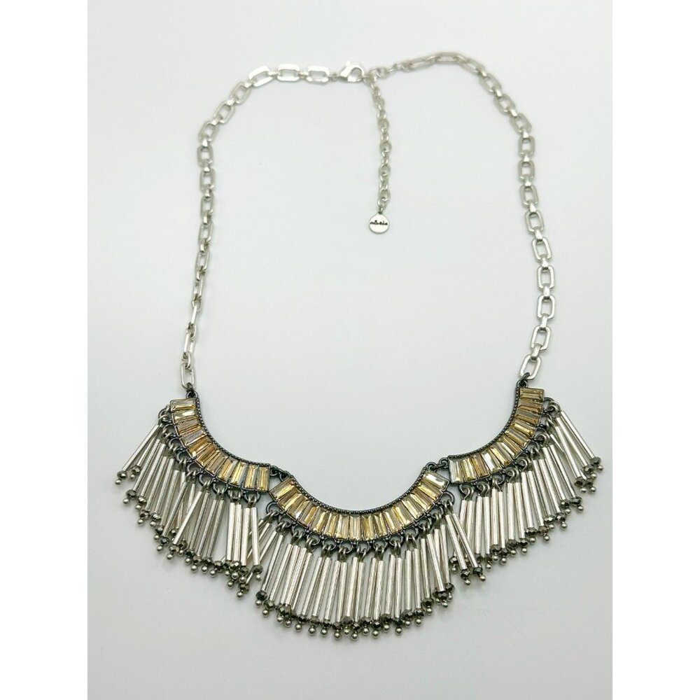 Vtg Stella & Dot Fringes Hematite Champagne Rhinestone Paperclip Chunky Necklace